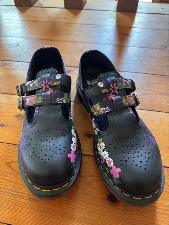 Dr. Martens Shoes - Dr. Martens Black Floral Mary Jane Double Buckle Shoes